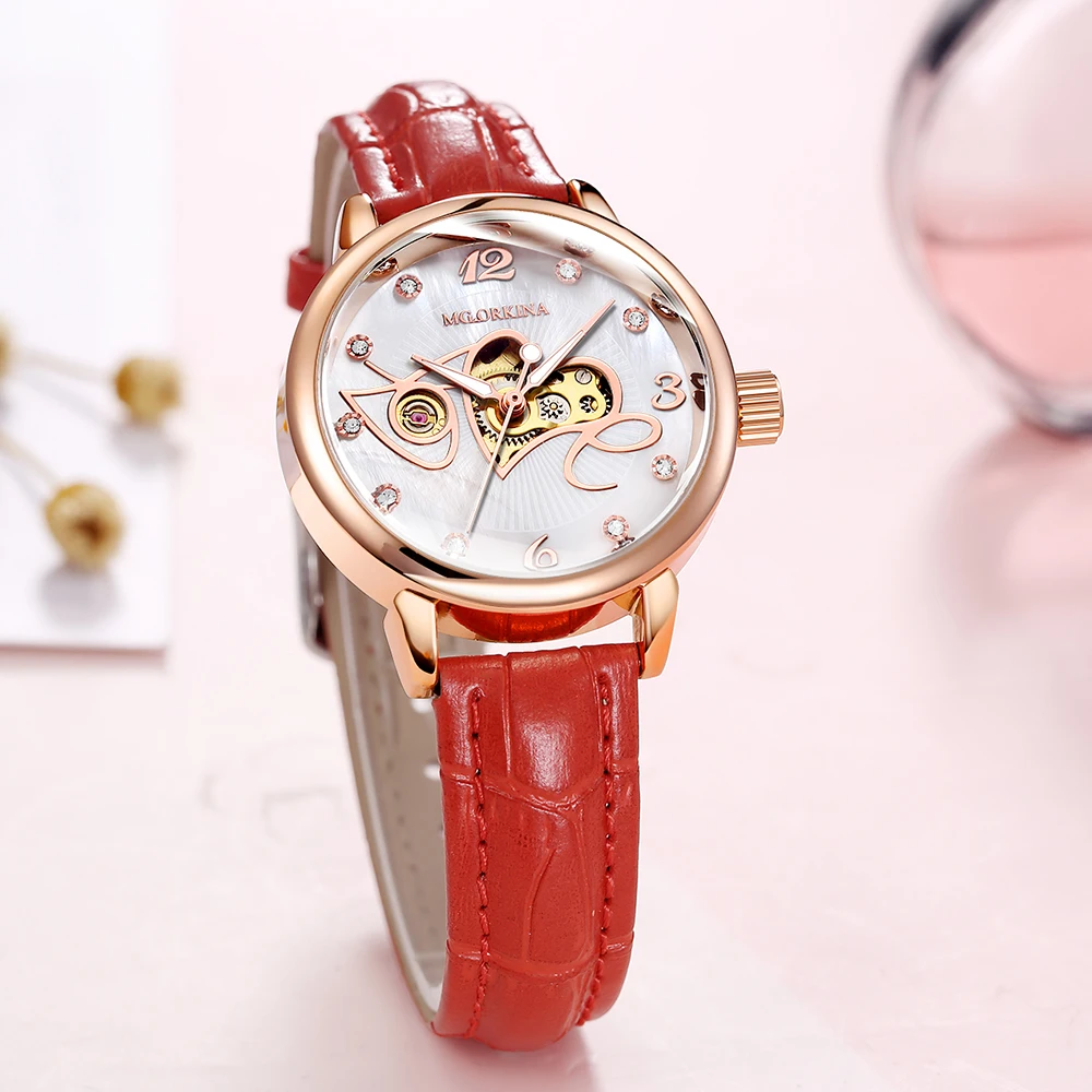 

Women Automatic Mechanical Watch Luxury Brand Leather Ladies Watch Rhinestone Skeleton Wristwatch Senhoras Assistir Reloj Mujer