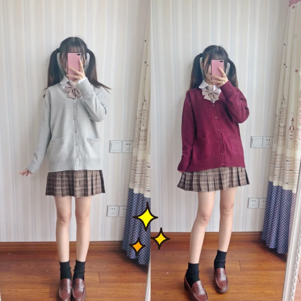 Japão escola camisola primavera e outono 100% algodão com decote em v camisola de malha jk uniformes cardigan multicolorido meninas estudante cosplay