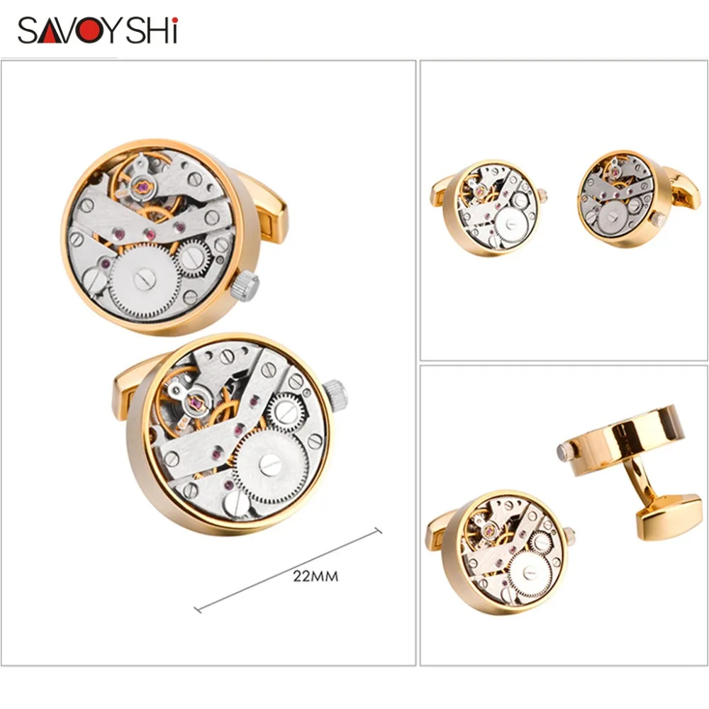 SAVOYSHI Mechanical Watch Movement Cufflinks for Mens Shirt Cuff Buttons Moving Gears Cuff Links Designer Brand Jewelry Gift