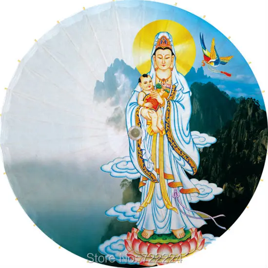 Dia 84cm Chinese Handmade Craft umbrella Arya Avalokiteshvara Painting Parasol Decoration Gift Dance Props Oiled Paper Umbrella