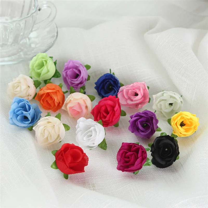 

3CM 18Colors 100PCS Artificial Silk Tea Rose Flower Head Bud DIY Home Wedding Decoration Garland Hair Clip Accessories Props