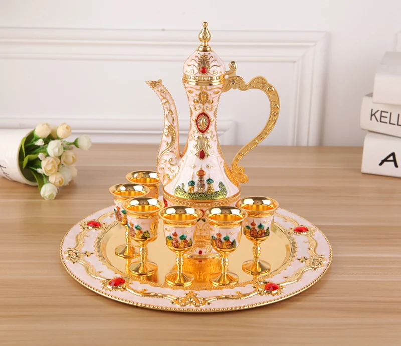 Rare Chinese  Cloisonne & sapphire teapot set,grandeur,Golden castle,Home hotel ornaments ornaments gifts,Free  shipping