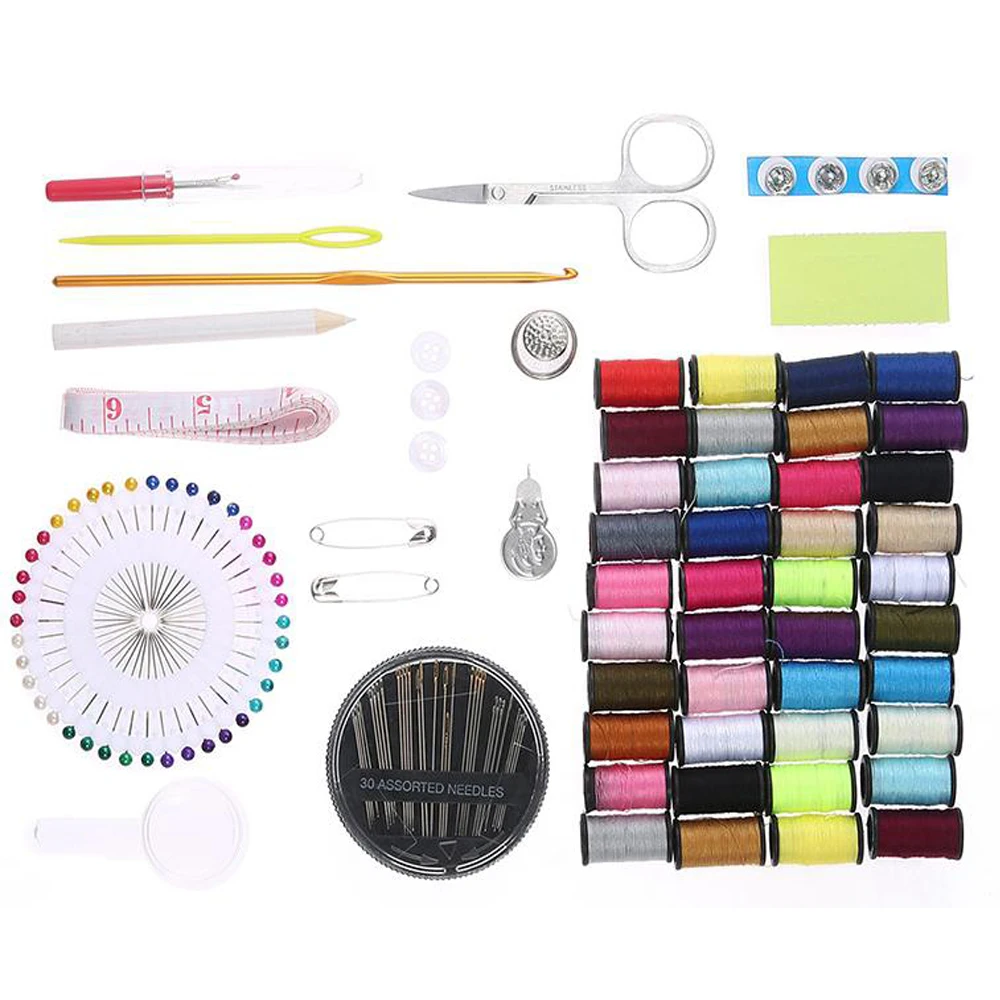 128 pçs/set caixa de costura de viagem portátil kitting acolchoado costura bordado ponto agulha doméstica multi-função kit de costura