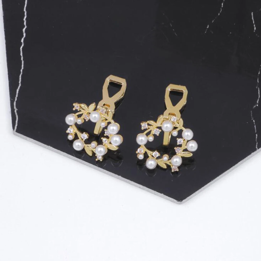 GRACE JUN New Arrival CZ  Pearl Clip on Earrings and Pierced Earrings for Women Party Wedding Elegant Wreath Earrings Hot Sale