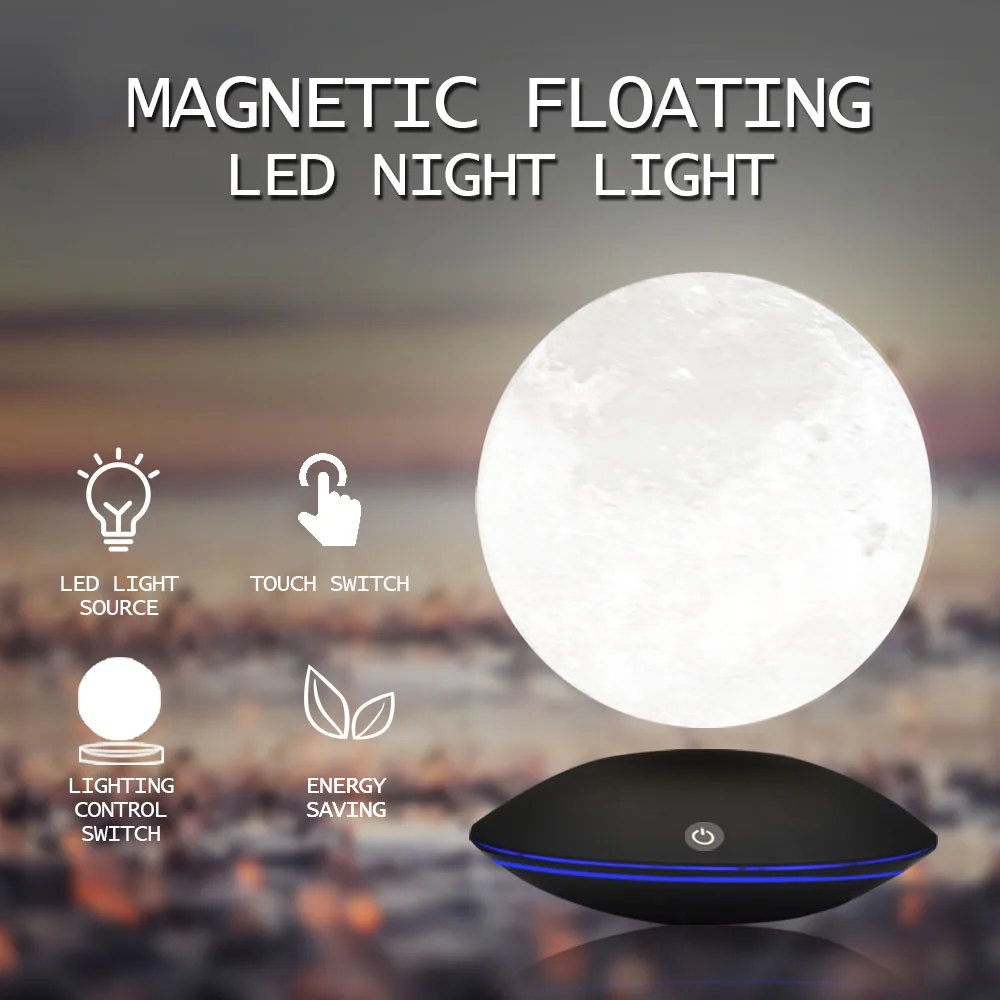 

Magnetic Levitating 13.5CM 3D Moon Lamp 360 Rotating Night Light Floating Touch Romantic Gifts Home Decorations for Bedroom Desk