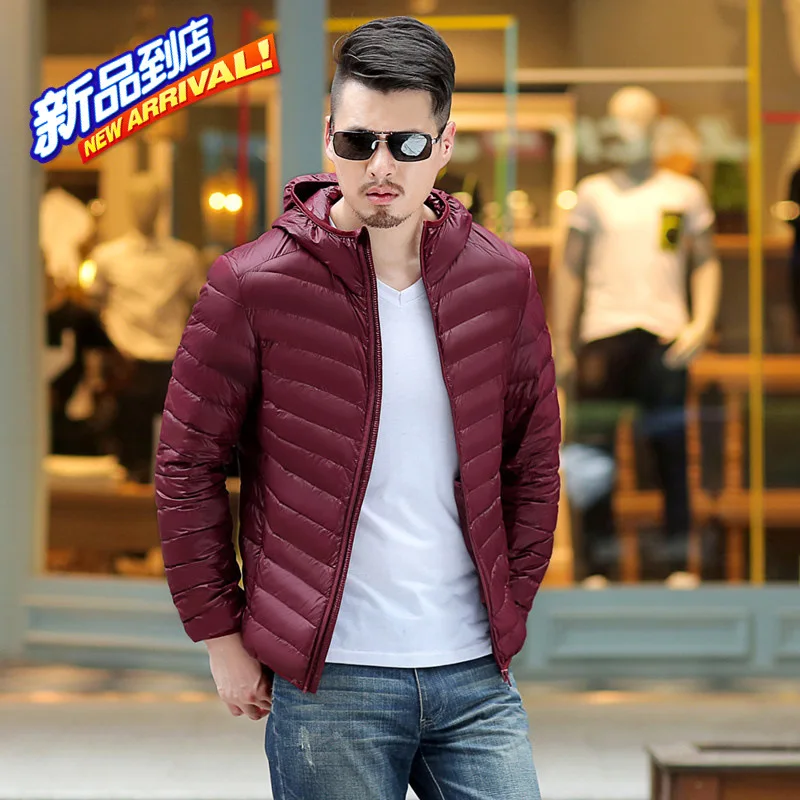 Chaquetas de plumón ultraligeras para hombre, abrigos ajustados con capucha, Parkas acolchadas de plumón de pato blanco, JK-618 de invierno