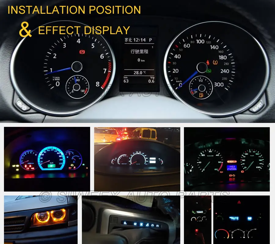 40 Pcs T5 LED Ceramic Dashboard Gauge Instrument Car Auto Side Wedge Light Lamp Bulb Red Green Yellow Blue White DC 12V