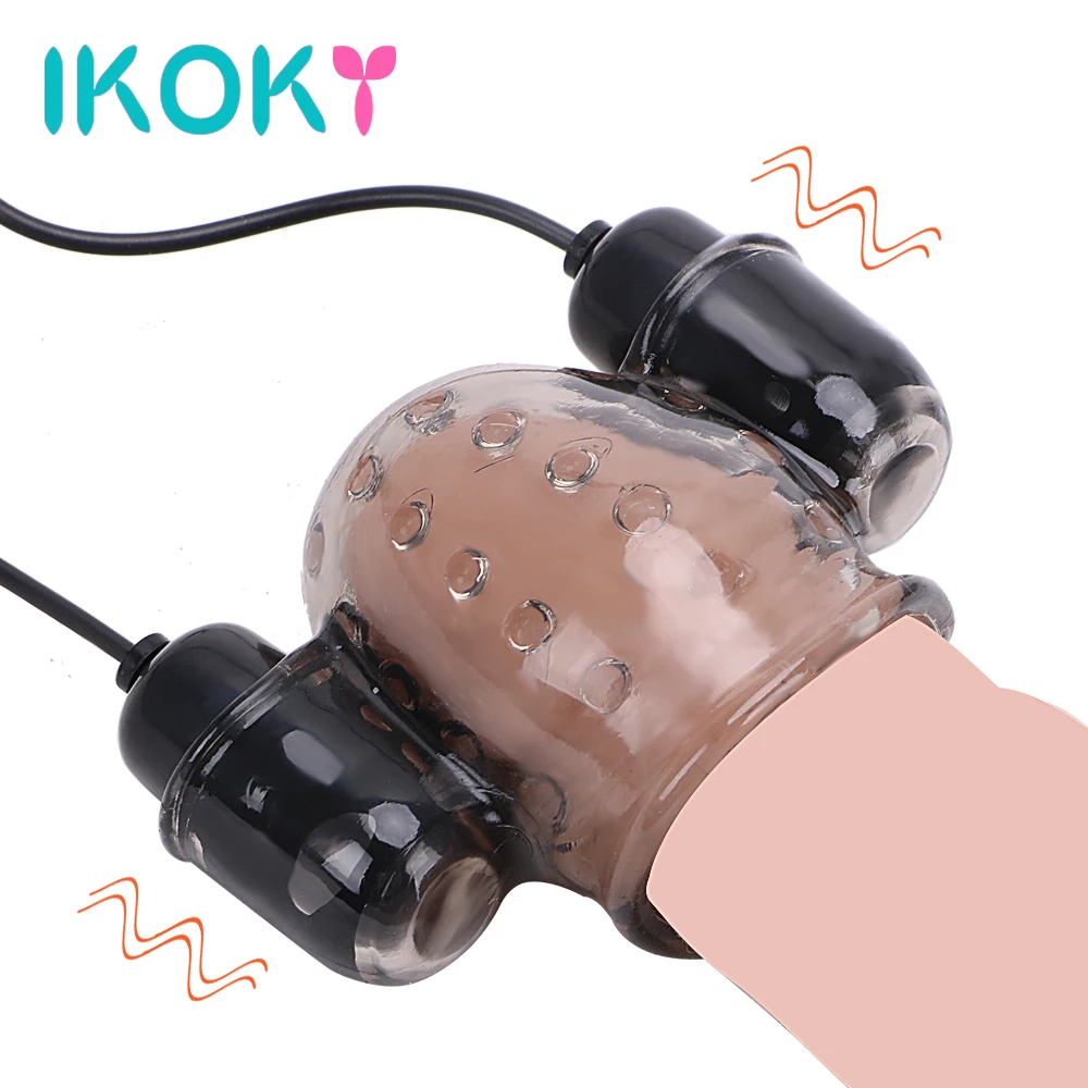 IKOKY Glans Vibrator Penis Vibrators Penis Massager With 2 Caps Male Masturbator Delay Lasting Trainer Sex Toy For Men 12 Speed