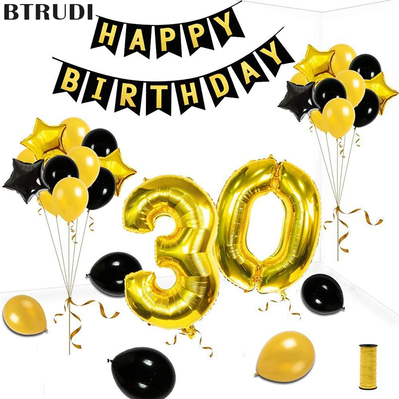 

BTRUDI 30/40/50/60/70 Anniversary Balloons gold Air Balloon Happy Birthday Decoration Adults Aged Wedding Decor Supplies