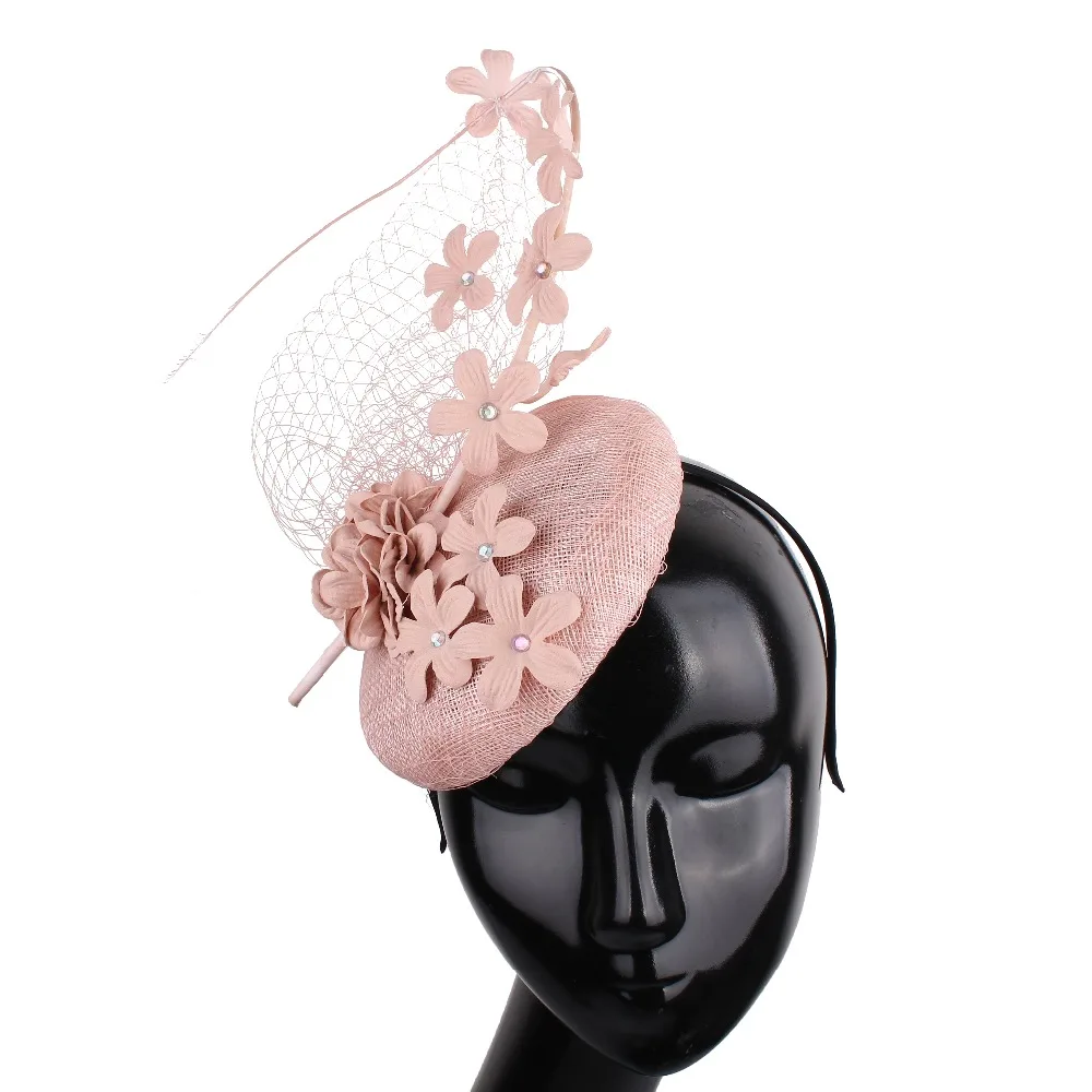 High Quality Nice Sinamay Fascinators Elegant Women Millinery Hats With Floral Veils Headwear Fashion New Bridal Married Caps