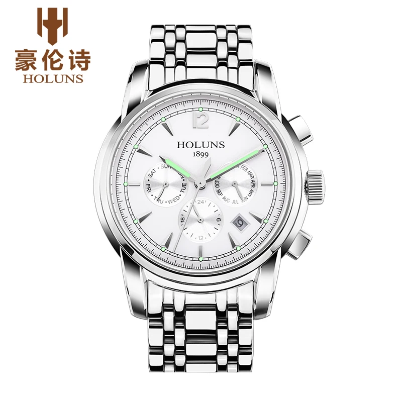 Holuns Classic Mens Fashion Business Sports Watch Top Brand Luxury Automatic Luminous Mechanical Stainless Steel Wristwatch