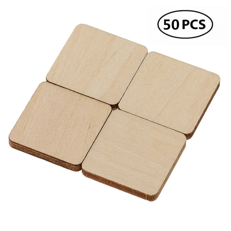 50pcs 40mm 1.57inch Wood Squares Pieces Cutouts for DIY Arts Craft Project Pyrography Art Laser Engraving Carving Painting,Wood