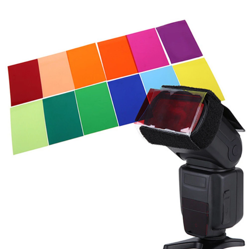 Gosear-película para estúdio, 12 peças, filtro em gel transparente, suporte, folha de filme, 12 cores, lanterna 1.8x3 polegadas