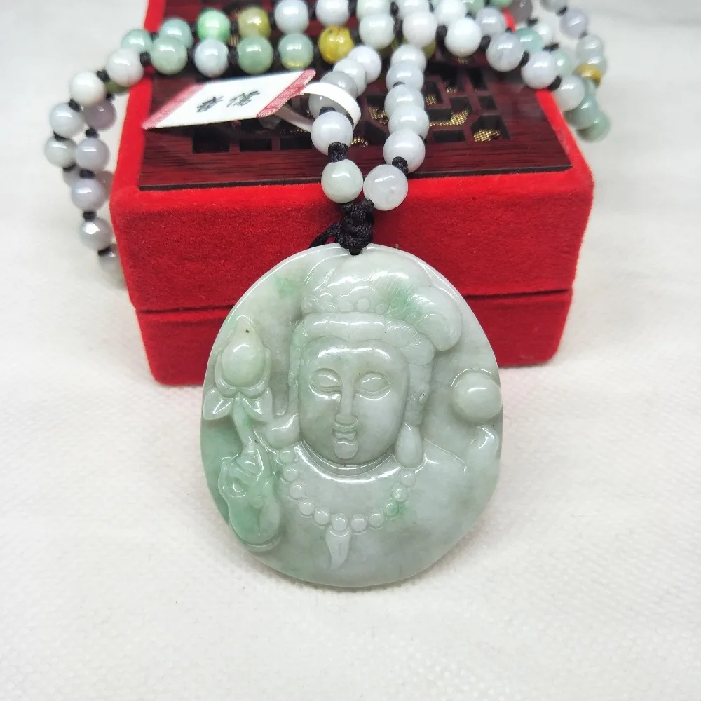 

Zheru Jewelry Pure Natural Jadeite Green Guanyin Pendant Three-color jadeite jade necklace Gift A-level national certificate