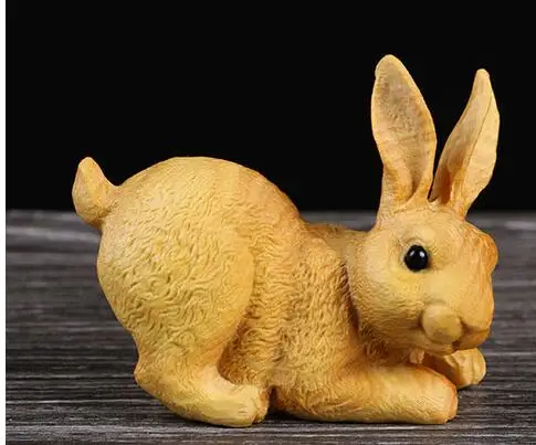 

tte Home Buxus microphylla Wood carving creative Home Furnishing jewelry ornaments gifts cartoon animal Meng rabbitroom Art