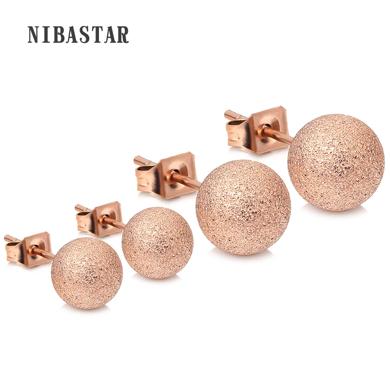 Classic Style Size 6mm 8mm Stainless Steel Ball Earrings Rose Gold-Color Plating Stud Earrings For Women