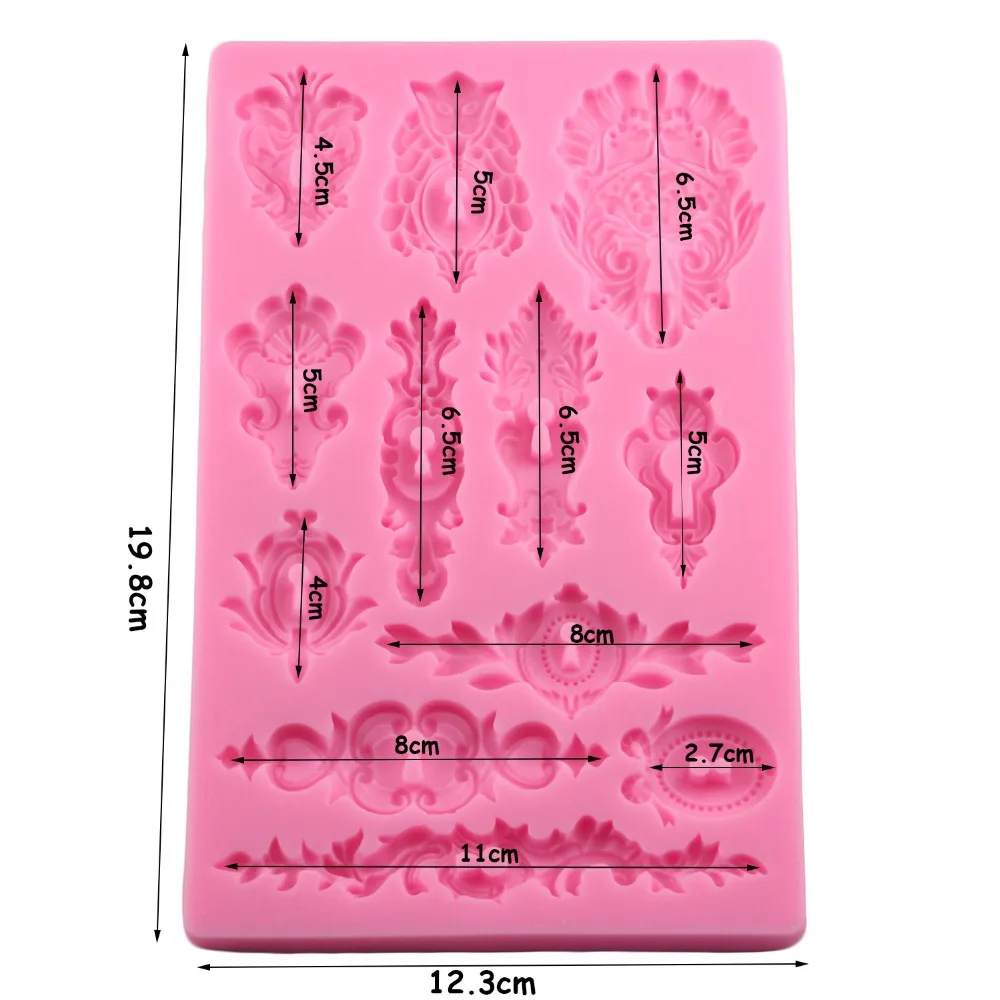 DIY European Flower Pattern Cake Border Silicone Mold Baroque Scroll Relief Fondant Cake Decorating Tools Candy Chocolate Mould