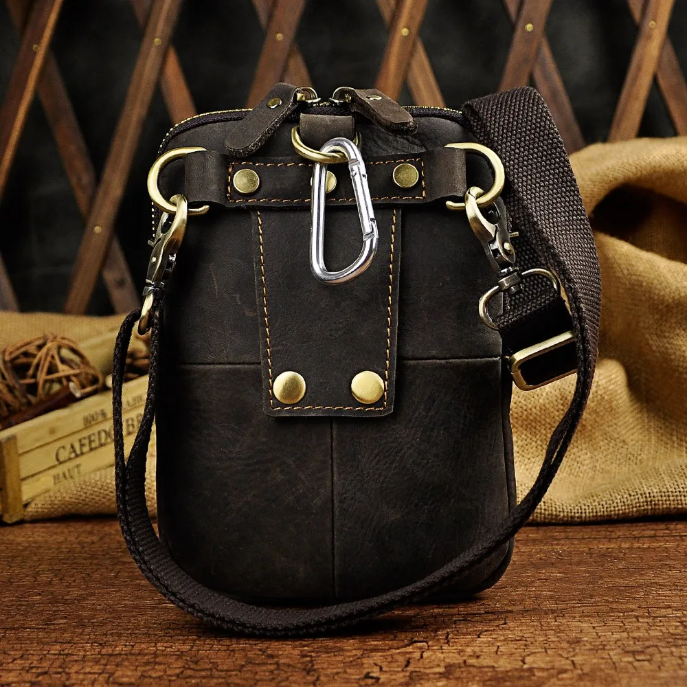 Original Leather Male Casual Design Mini Shoulder Messenger Crossbody bag Fashion Belt Waist bag Travel Small Pouch Men 611-25