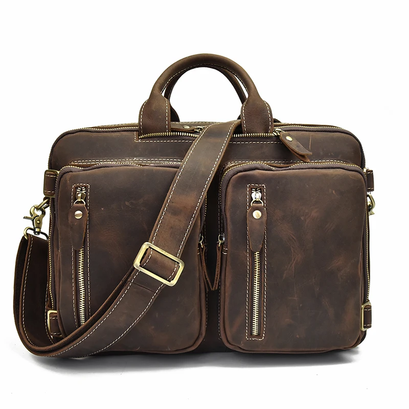 Men Genuine Leather Laptop Backpack 15\