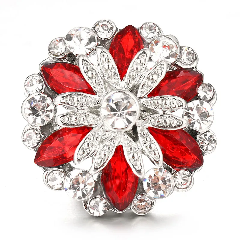 New Beauty Crystal Flowers Red/Blue rhinestone metal 18mm snap buttons fit 18mm snap jewelry wholesale