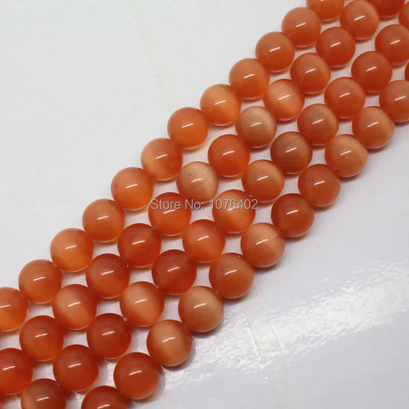 Mini. order is $7!10mm Beautiful  Orange Cat's Eye Round Loose Beads 15