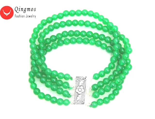 

Qingmos Natural Jades Bracelet for Women with 4 Strands 6mm Green Round Jades Trendy Bracelet Fine Jewelry Bra128 Free Shipping