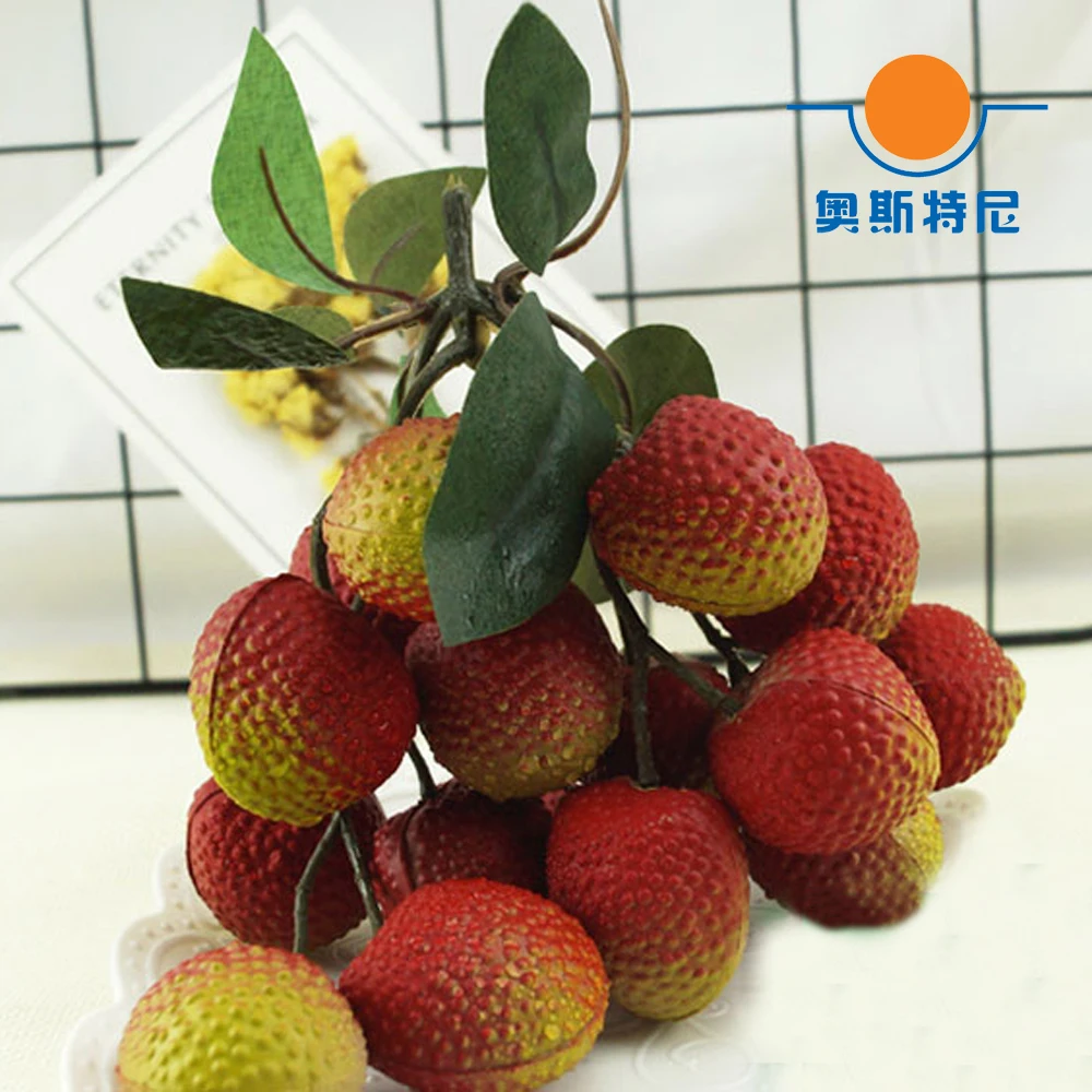 

1 bunch 18cm long High imitation fake artificial litchi Fruit&artificial litchi bunch plastic fake simulated litchi fruit model