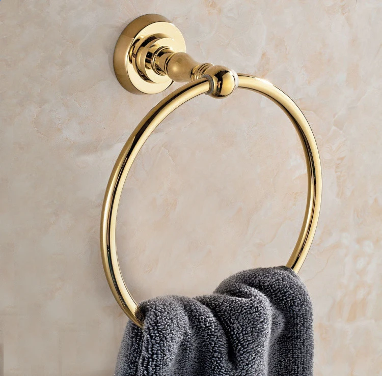 Brass shiny Gold Towel Holder Carved Towel Ring Copper Wall Mounted Towels Holders Gold Bathroom Rings GB005c