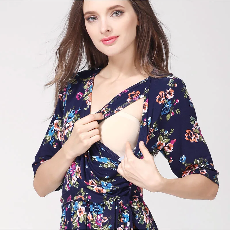 Nursing Dress V-Neck Floral Long Maternity Clothes Breastfeeding Dresses For Pregnant Women Party Maternity Dress