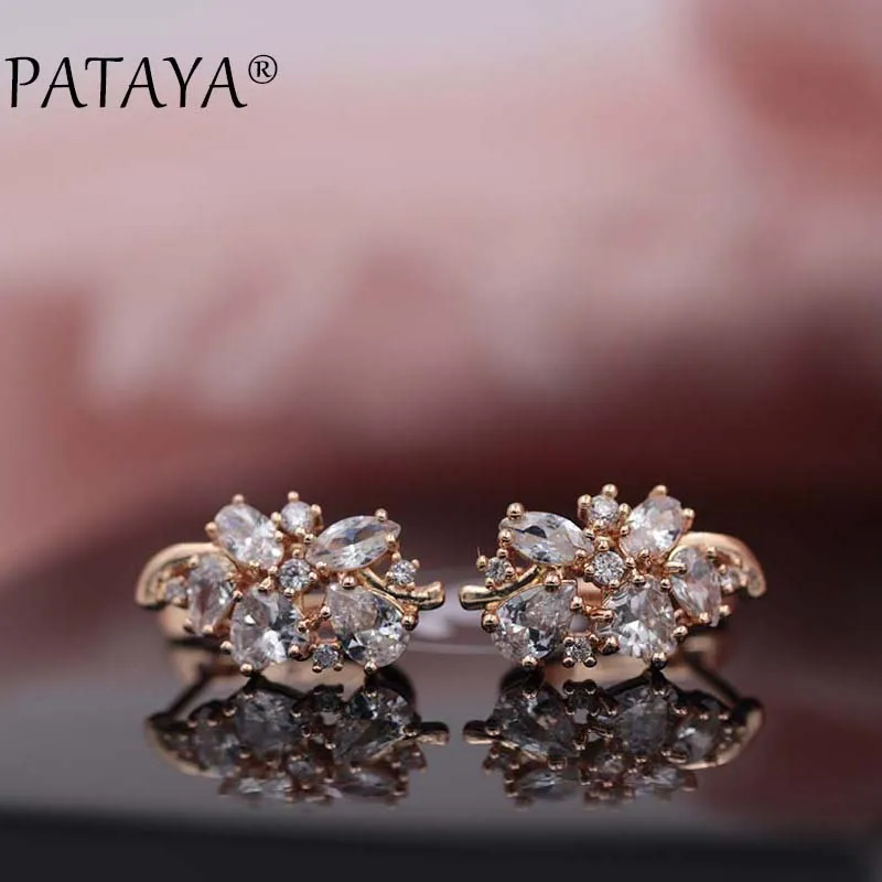 PATAYA Multi-Colored Blue Natural Zirconia Short Earrings 585 Rose Gold Color Exclusive Design Jewelry Women Luxury Earrings