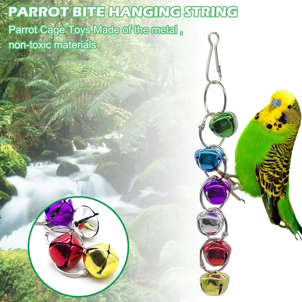 Parrot String Toy With 6 Crisp Bells Chew Hanging Cage Toy For Parakeet Cockatiel Canaries Finches Small Birds