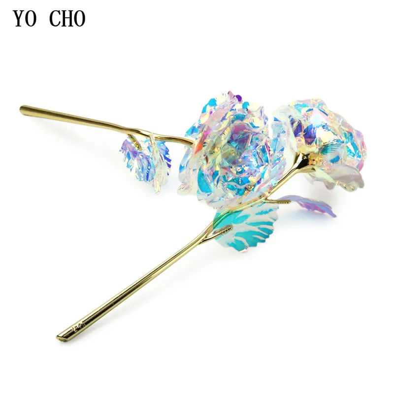 YO CHO Artificial Colour 24K Rose Valentine Day Gift Box 24K Gold Plated Golden Rose Flowers Holiday Present Wedding Party Decor