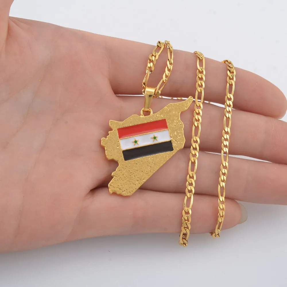 Anniyo Syria Map & Flag Pendant & Necklaces for Women/Men Charms Syrians Jewelry Ethnic  #116106@