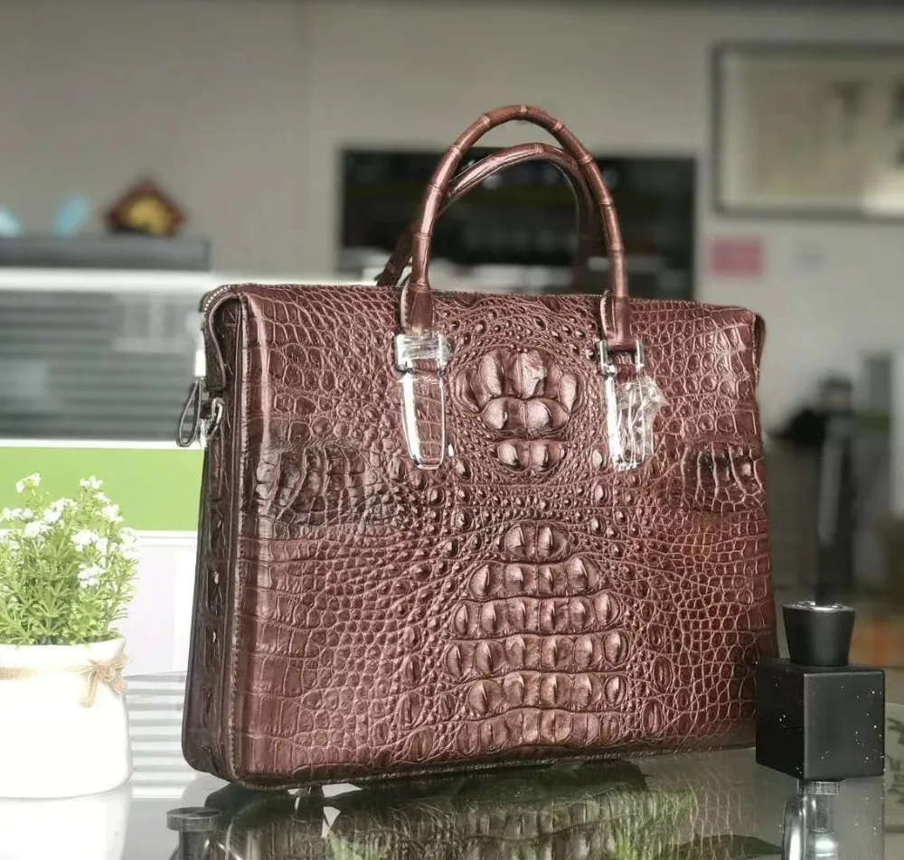 Mallette d'affaires en cuir de tête de crocodile véritable pour hommes, sac pour ordinateur portable, sac officiel, couleur bleue, livraison gratuite, 100%