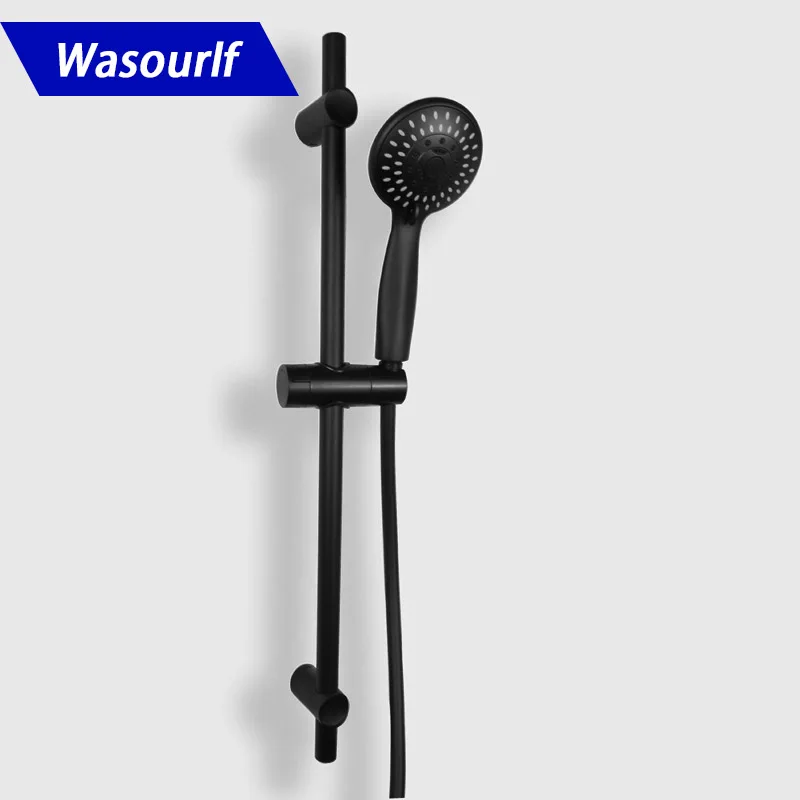 WASOURLF Shower Rod Set Slide Bar Shower Pannel Bath Fixture Black Stainless Steel Plastic Shower Head Shower Nozzle Hose Holder