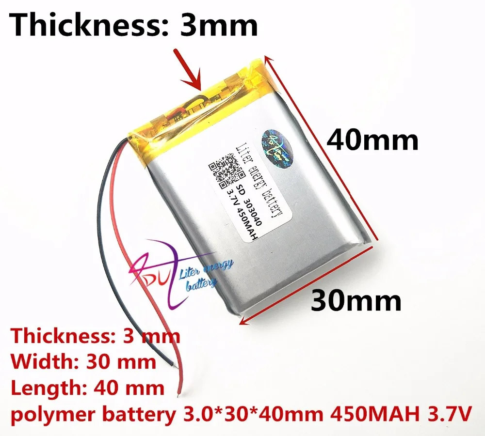 (5pieces/lot)033040 450MAH lithium-ion polymer battery quality goods quality of CE FCC ROHS certification authority