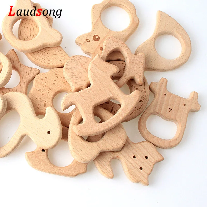 1Pcs Wood Animal Beads Natural Beech Teething Wooden Beads For Jewelry Making Teether Gift Rattle Toys Diy Accessories