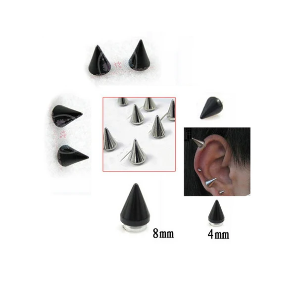 2pcs Spike Silver color Black Magnetic Stud Earring Pair Gothic Goth Rock Punk Style for men male 4mm 8mm