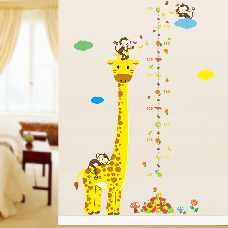 

Free shipping Cartoon Measure Wall Stickers For Kids Rooms Giraffe Monkey Height Chart Ruler Decals Nursery Home Decor