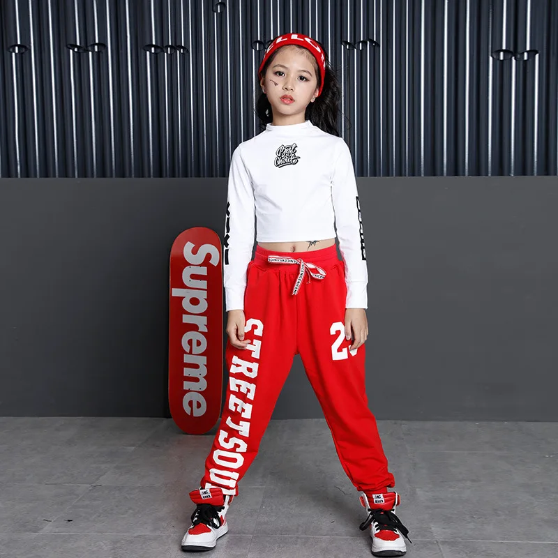 Kids Hip Hop Clothing Clothes Jazz Dance Costume for Girls Cropped Sweatshirt Top Shirt Jogger Pants Ballroom Dancing Streetwear