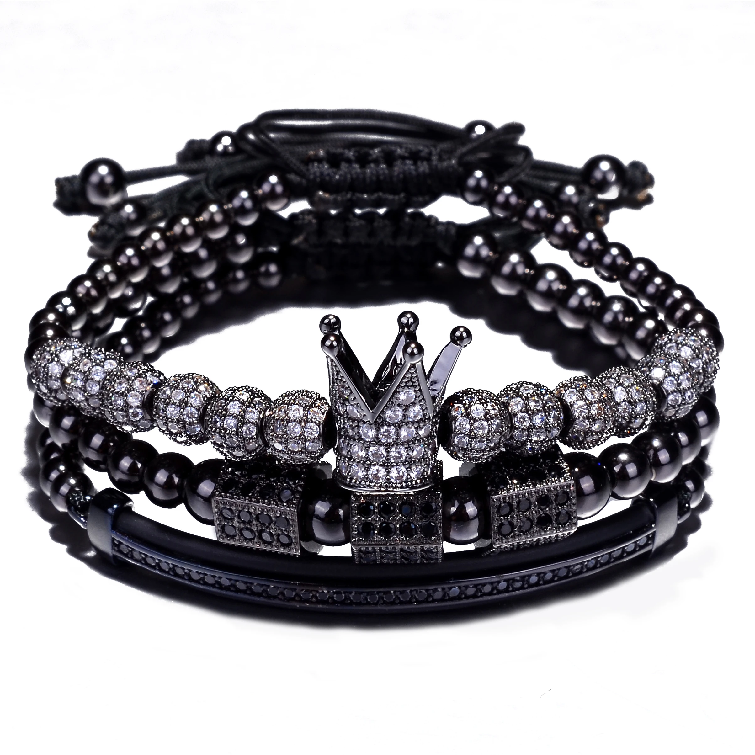 Luxury Jewelry 3pcs/Set Bracelet Hip Hop  Men Jewelry Cubic Micro Pave CZ Charm Bracelets For Women Men Pulseira Bileklik