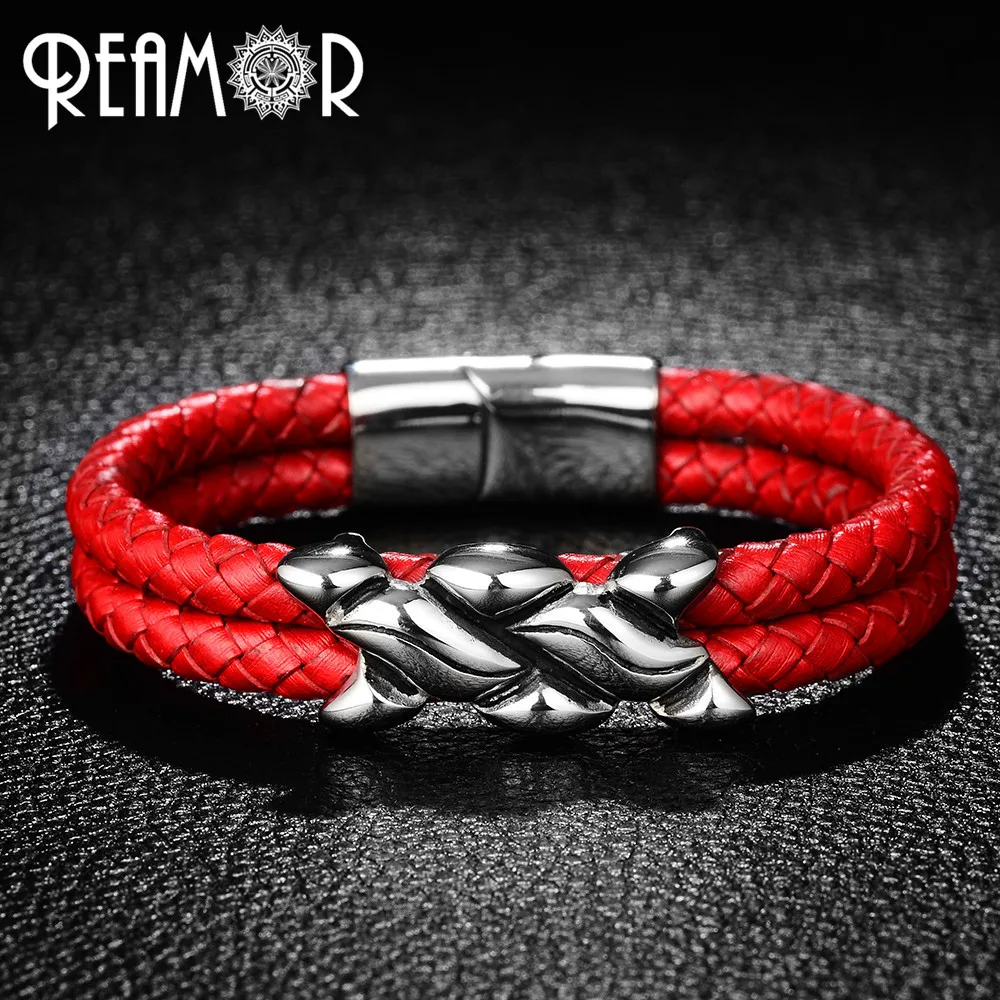 REAMOR 316l Stainless steel Intertwined Charm Beads 12*6mm Big Hole Beads for Flat Leather Bracelets Jewelry Making DIY Beads