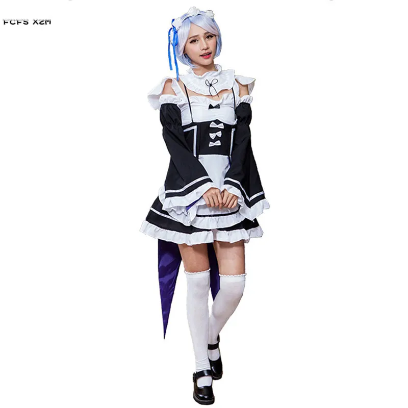 Woman Ram Rem Cosplay Anime Re:Zero Kara Hajimeru Isekai Seikatsu Starting Life in Another World Dress Halloween Maid Costumes