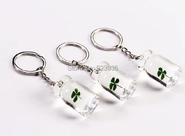 12PCS NEW REAL GREEN FOUR LEAF CLOVER CURRENT BOTTLE KEYCHAIN TAXIDERMY GL01