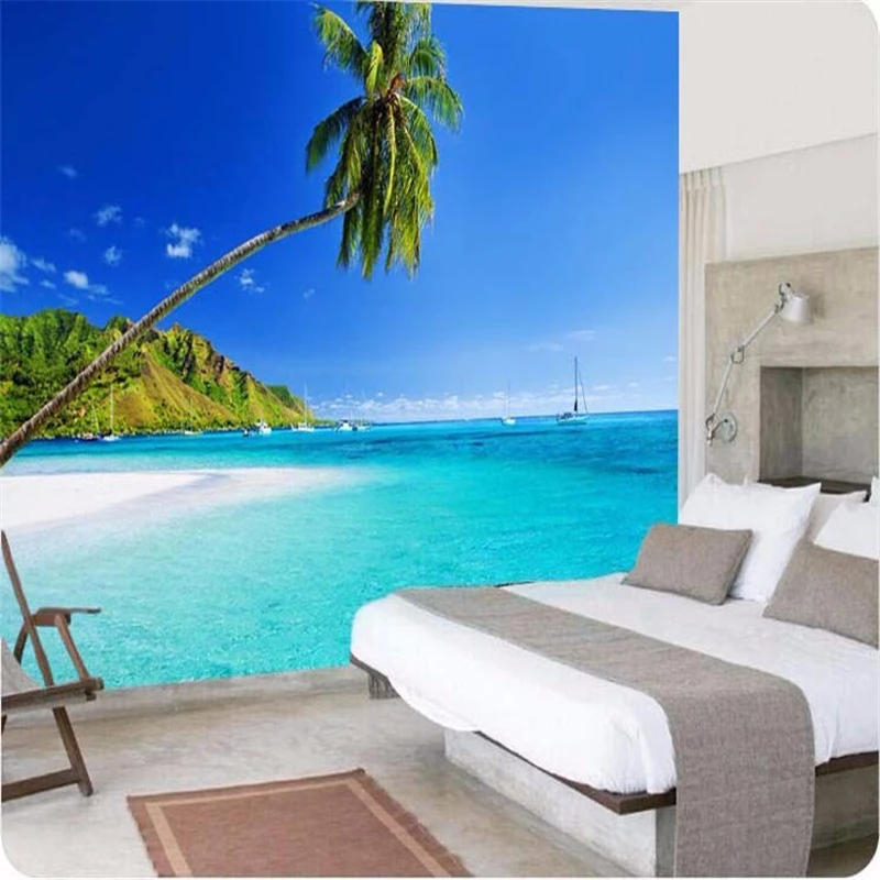 beibehang custom photo 3d wall paper Mediterranean palm mural TV backdrop blue sky clouds large wall mural wallpaper for wall 3d