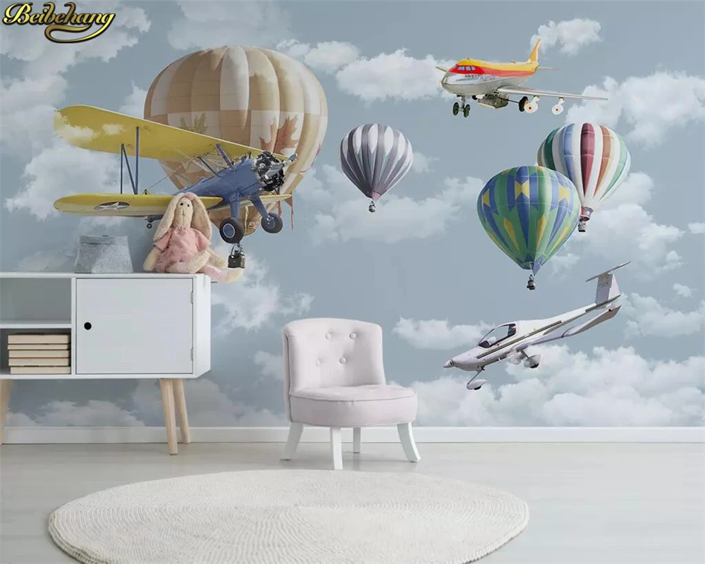 Custom Wallpaper Nordic Simple Hand Painted Cartoon Airplane Balloon Children's Room Background Walls 3d wallpaper