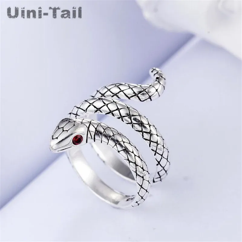 Uini-Tail hot new 925 Tibetan silver dynamic retro snake ring cute fashion trend high quality jewelry men and women JZ071