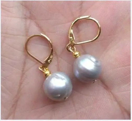 

HUGE11-12MM AAA SOUTH SEA GRAY BAROQUE PEARL DANGLE EARRING 14k/20 GOLD