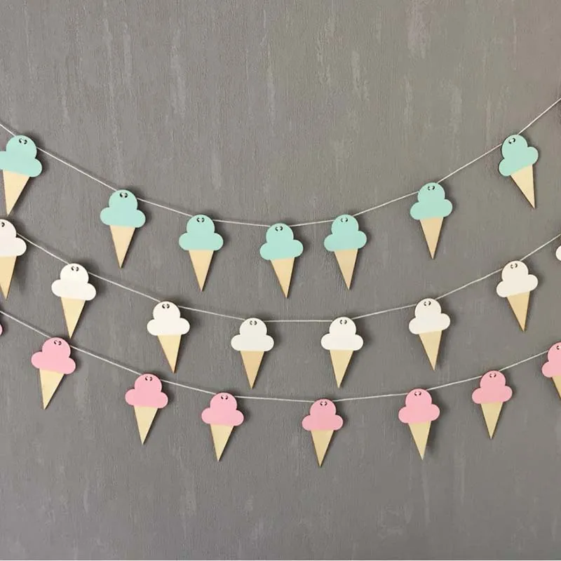 10pcs/lot INS Ice Cream Wood Pendant DIY Hanging Curtain Kids Room Decoration Wood Banner Birthday Party Wall Hanging Decoration