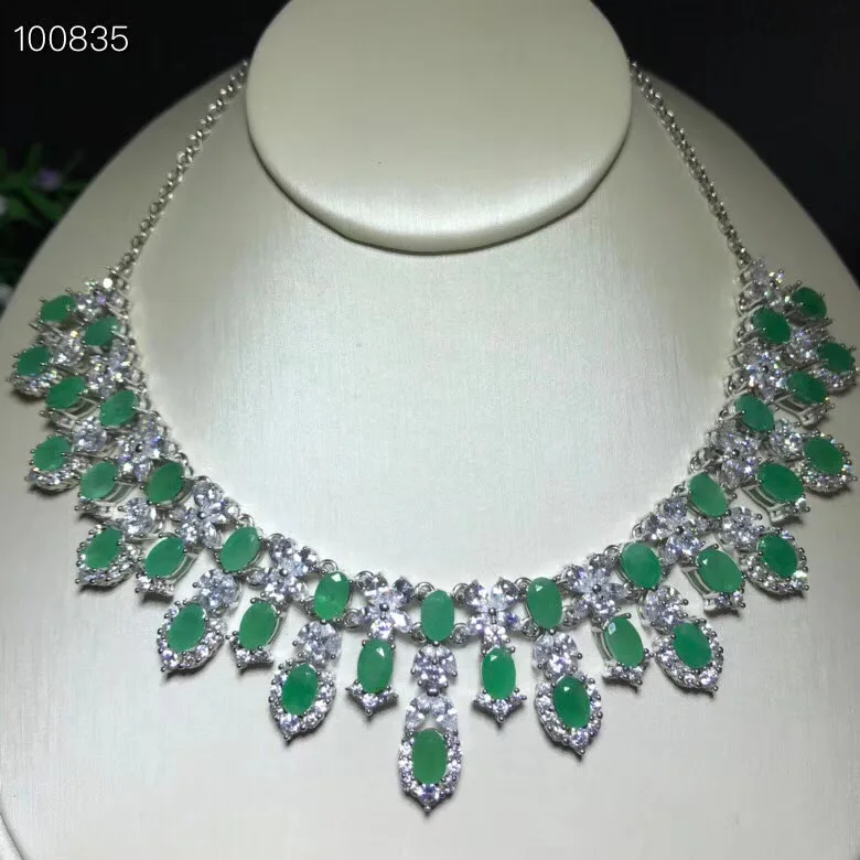 Classic natural emerald necklace, royal style, world famous gem, good quality, low price, 925 silver.